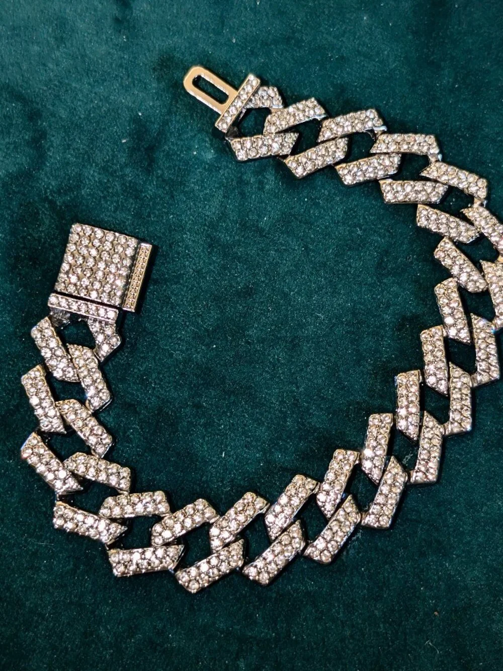 NWT Iced out Cuban Link bracelet silver stainless steel